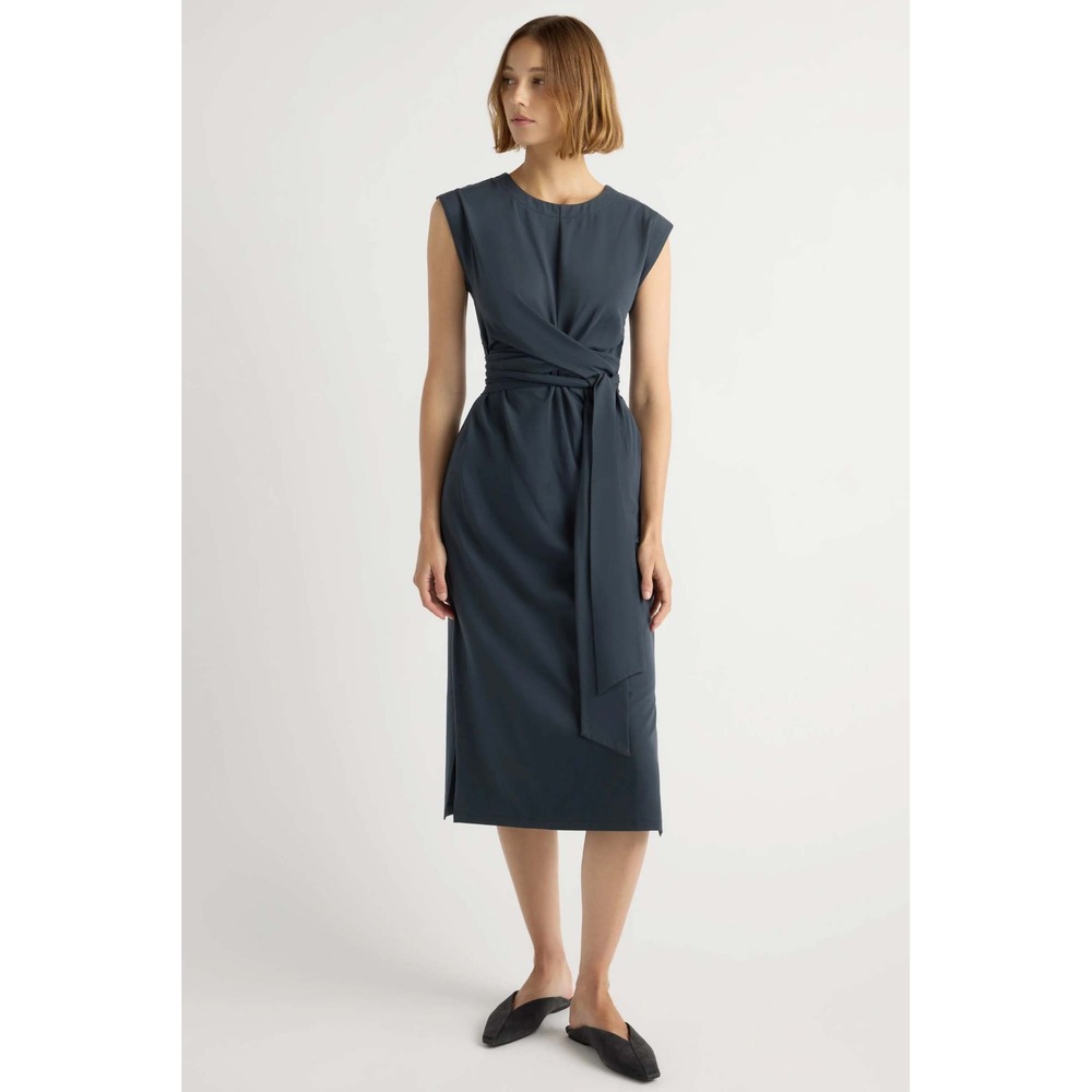 Modern Citizen Fei Tie-Front Midi Dress Organic Cotton Size S Dark Maritime